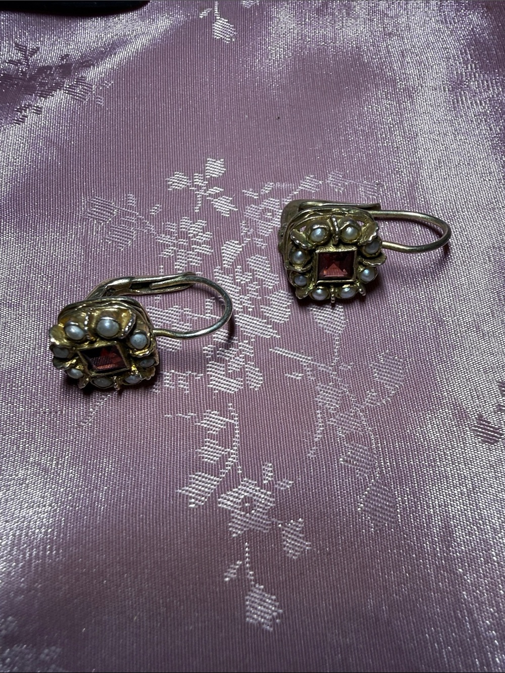 Vintage-Inspired sterling silver Gold Drop Earrings with Pink Stones and Pearls